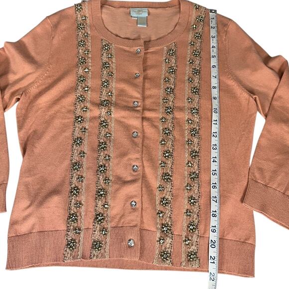 Tracy Reese Peach 3/4 Sleeve Cotton-Blend ButtonUp Cardigan Size Large Feminine - Picture 7 of 9
